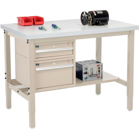 Global Industrial 48 x 30 Production Workbench, Laminate Square Edge, Drawers & Shelf, Tan 319282TN